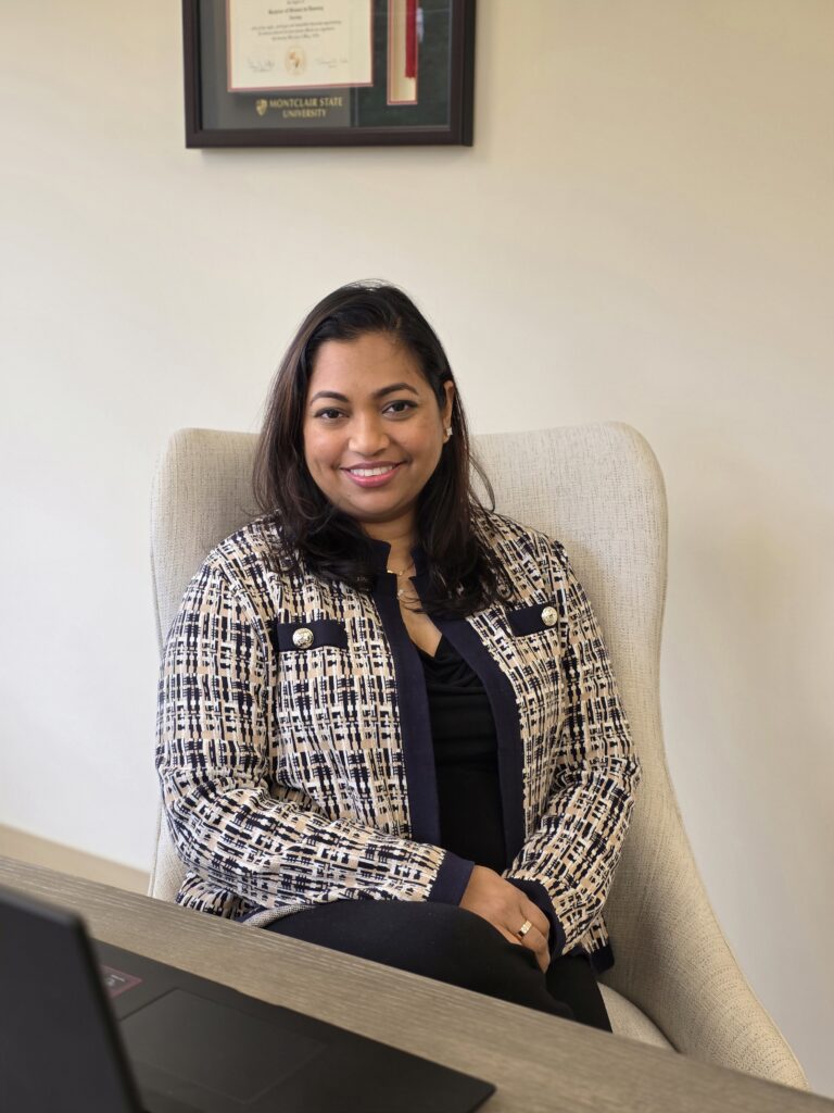 Sandy Hussain providing virtual and in-person mental health support.