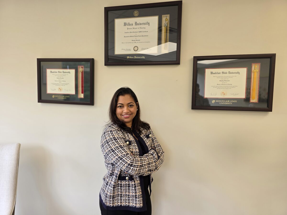 Sandy Hussain providing virtual and in-person mental health support.